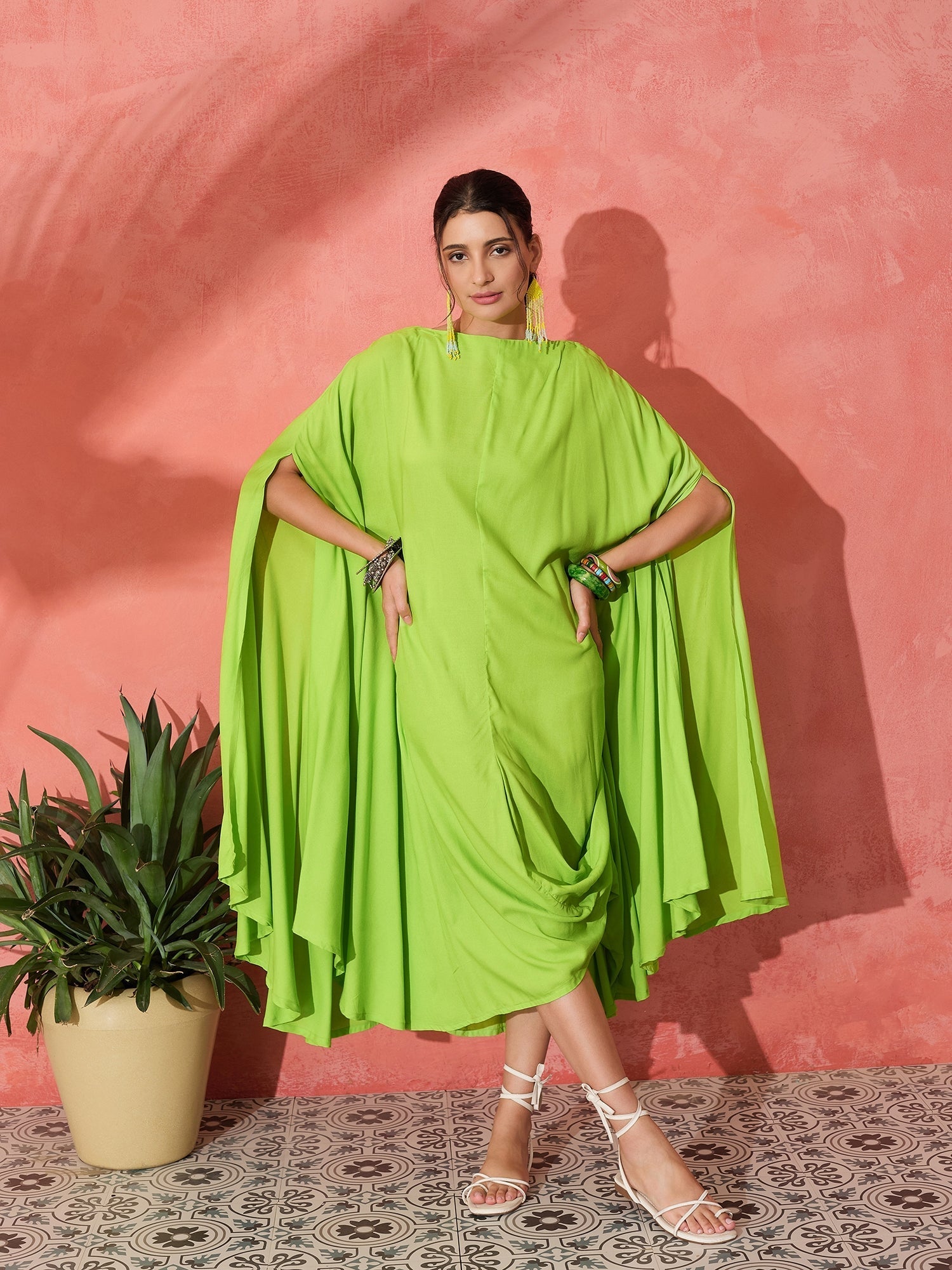 InWeave Lime Green Rayon Cowel Style Kaftan 