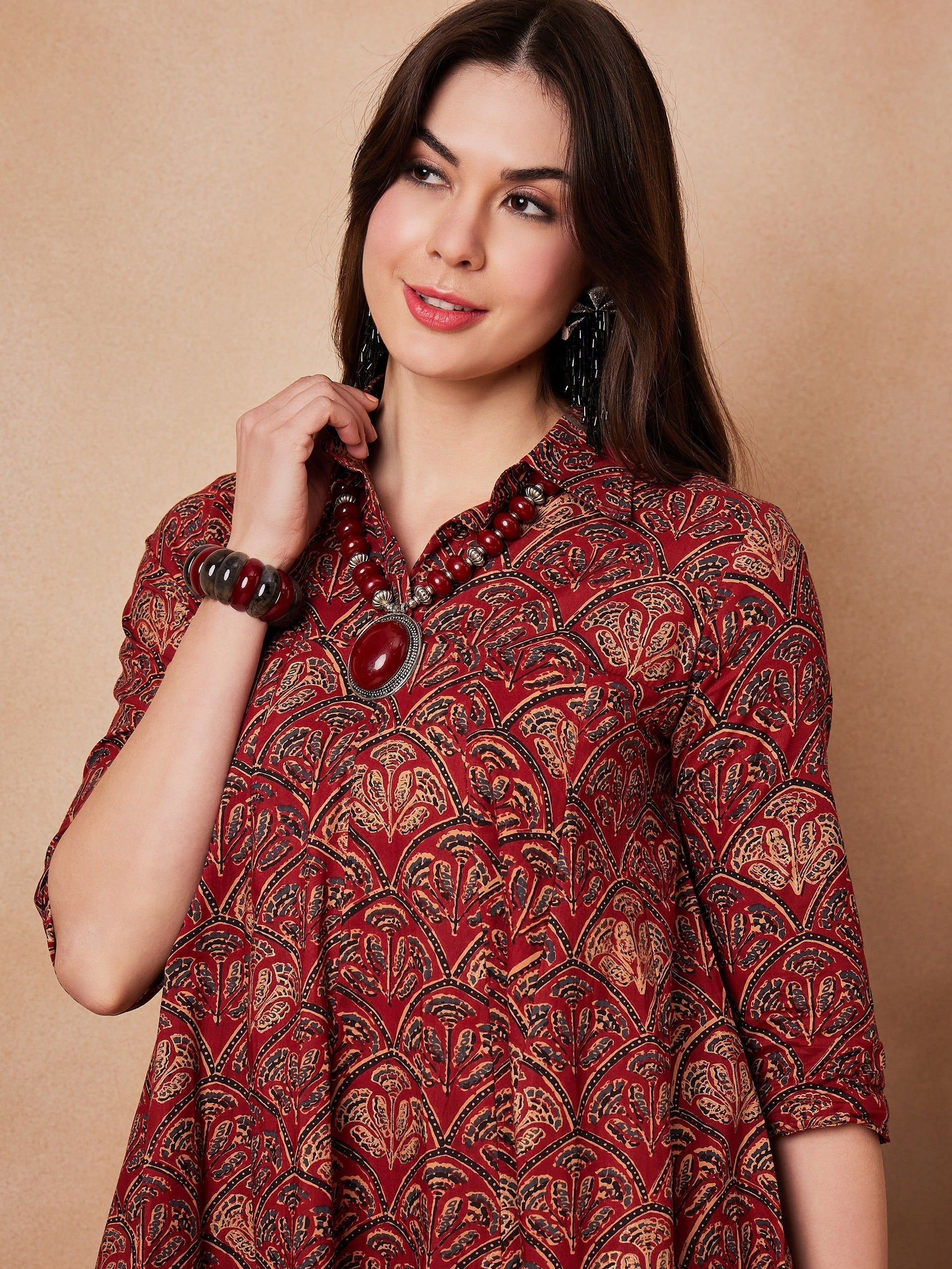 InWeave Rust Scales Printed Flared Dress 