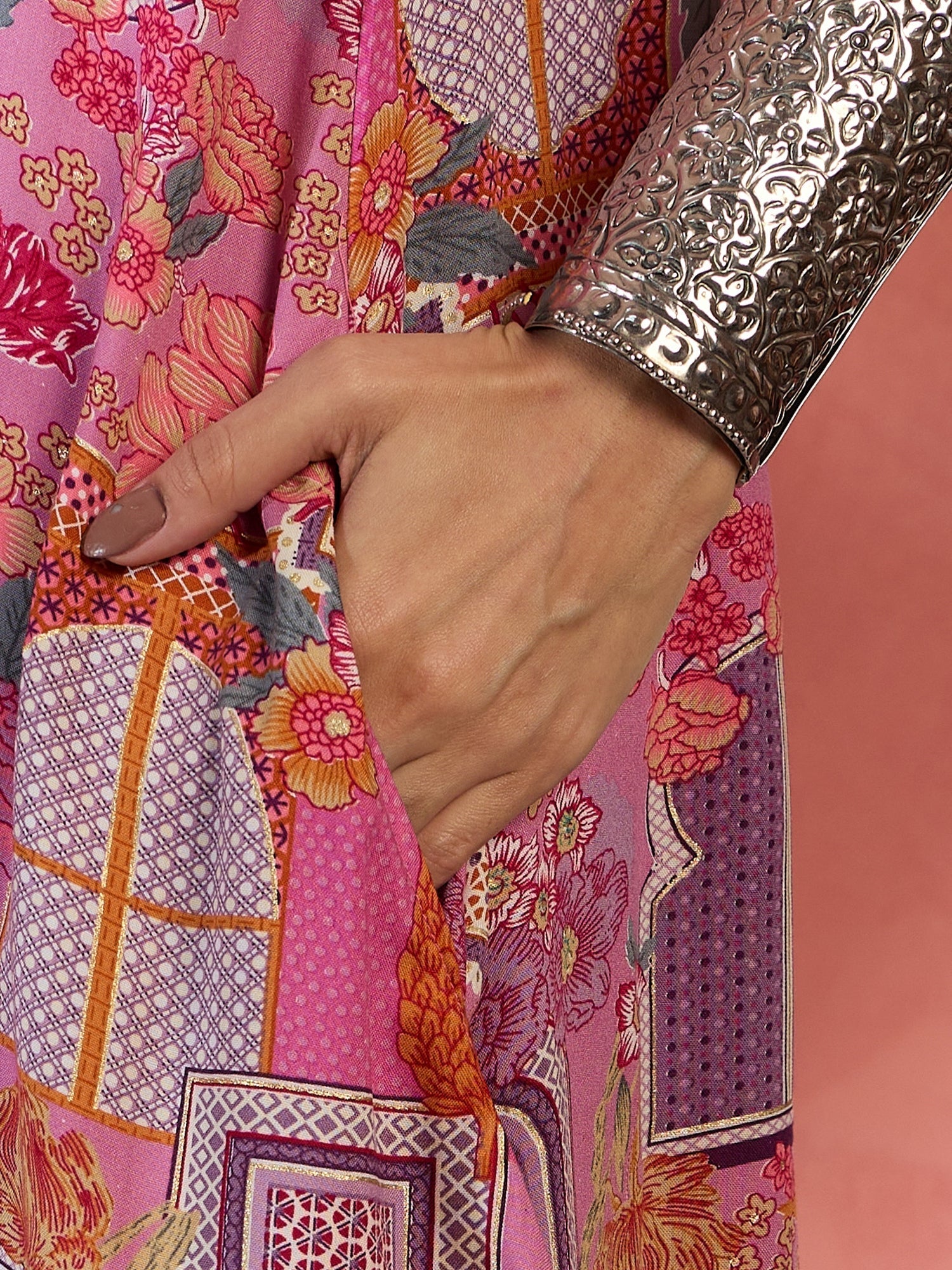 InWeave Pink Window Print R Neck Dress 