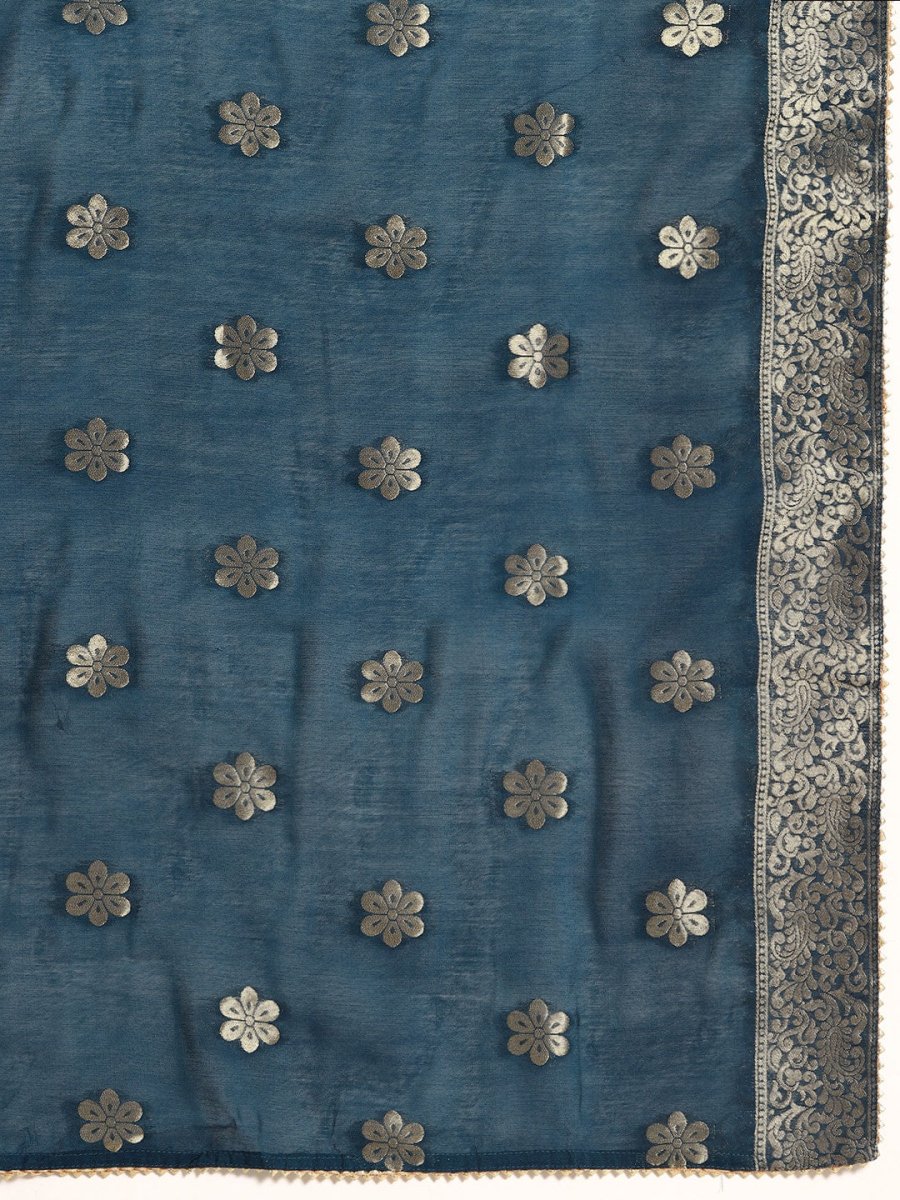 All About You Ethnic Motifs Embroidered Chanderi Silk Kurta with Trousers & With Dupatta