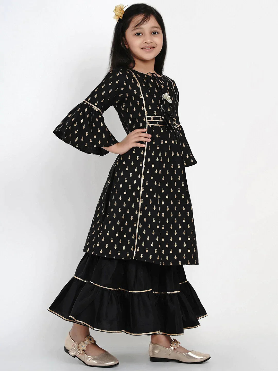 NOZ2TOZ Black Printed Kurta & Sharara Set For Girls 