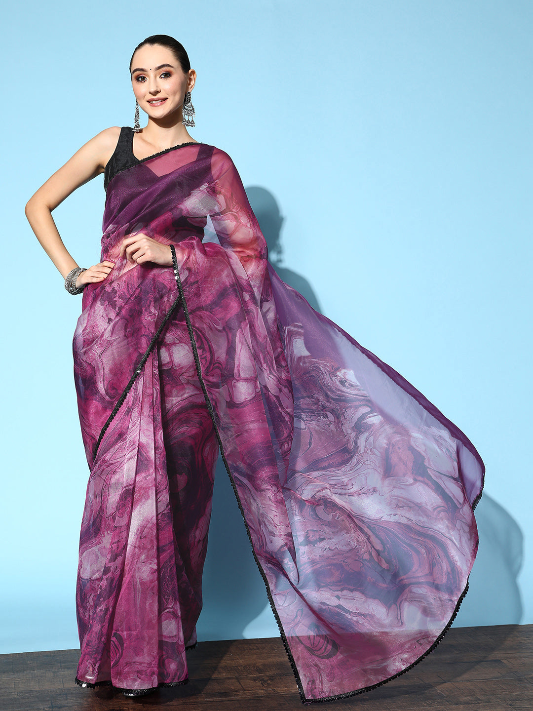 Tikhi Imli Purple & Grey Abstract Print Net Grab2Buy 