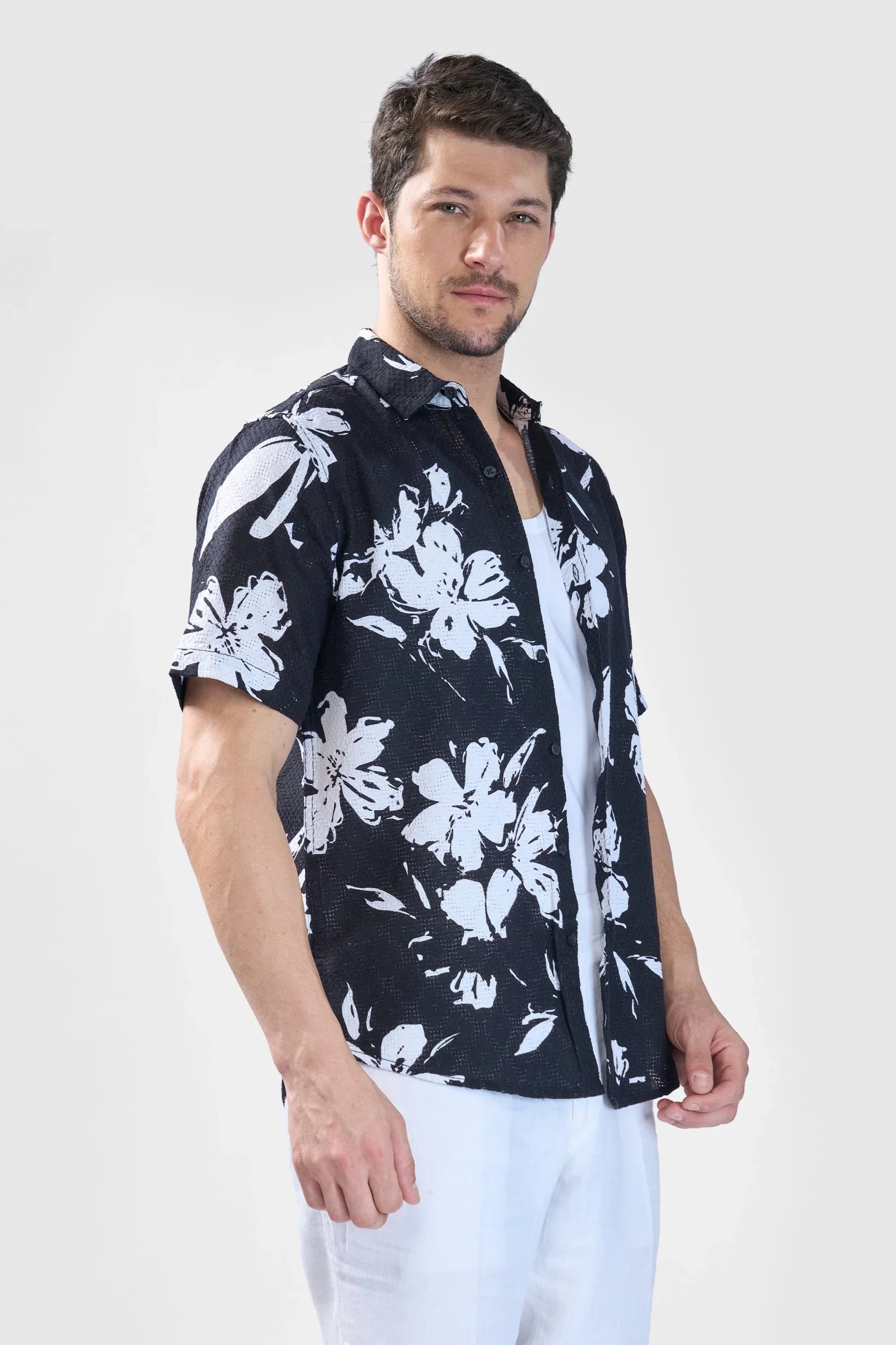 Xkind Black Floral Printed Textured Regular Fit Shirt  Grab2Buy Xkind Grab2Buy