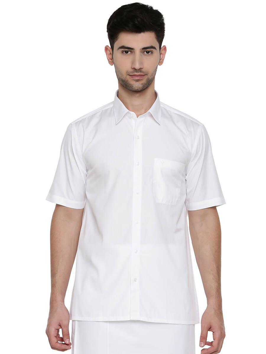 Ramraj Cotton Mens Half Sleeve Formal 100 % Cotton White Shirt 