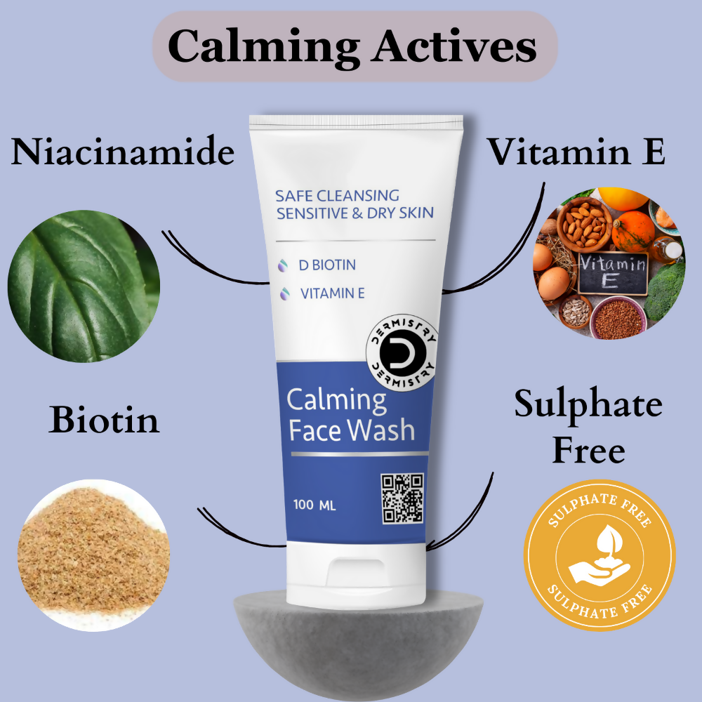 Dermistry Sensitive & Dry Skin Care Calming Soothing Face Wash Safe Cleansing D Biotin & Vitamin E 