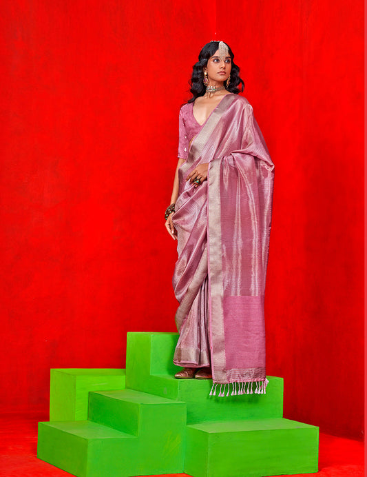Monjolika Fashion Light Pink Weaving Tissue Zari Classic Saree
