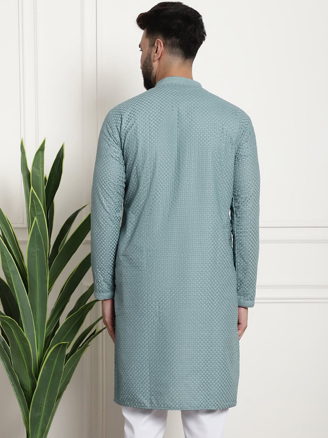Sojanya Woven Design Mandarin Collar Straight Cotton Kurta 