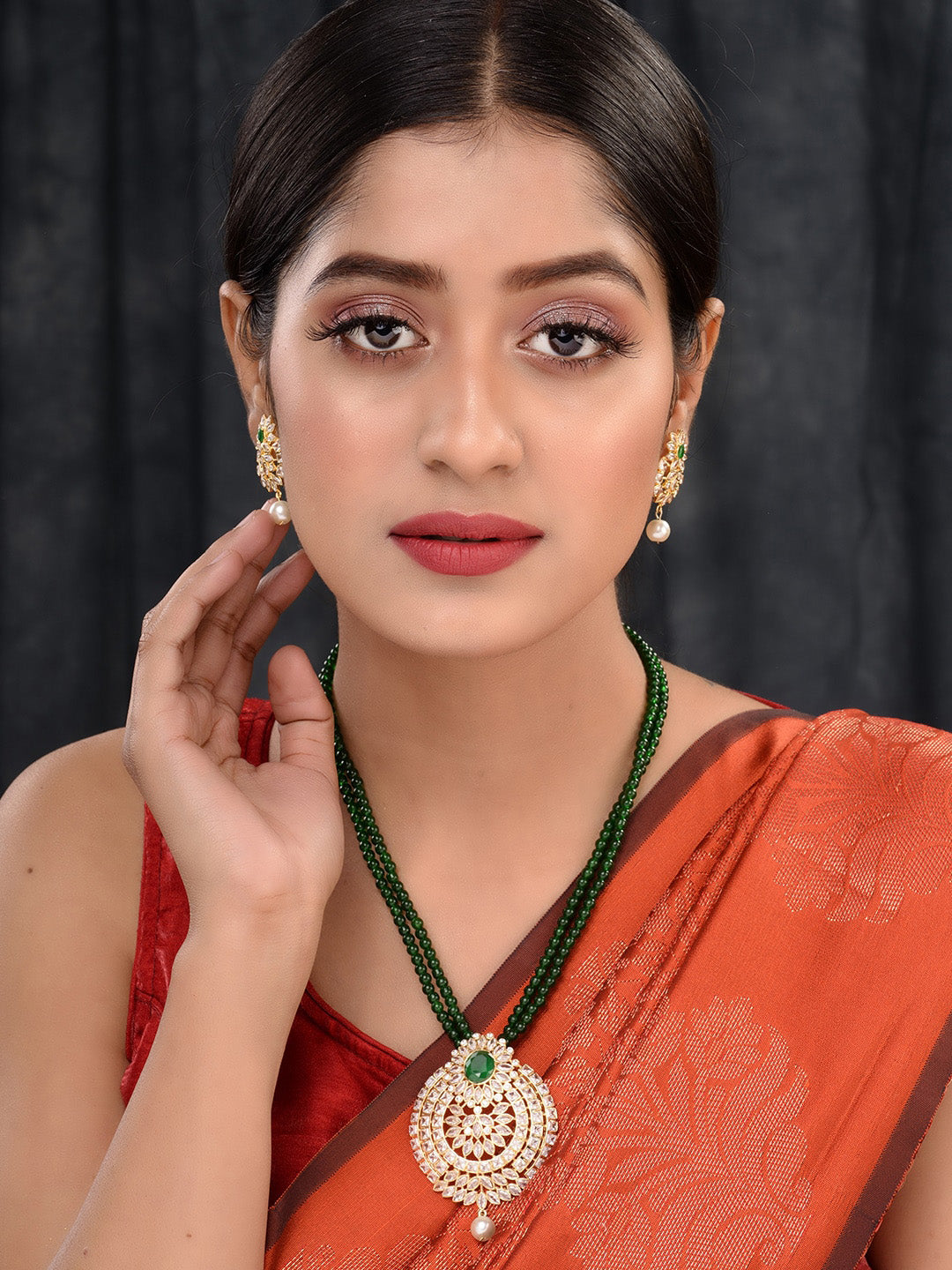 Saraf RS Jewellery GoldPlated Polki Studded With Beads Handcrafted Jewellery Set - Grab2buy