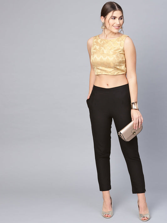 Juniper Women Black Cotton Flex Solid Slim Fit Pant/Slim Pant - Grab2buy