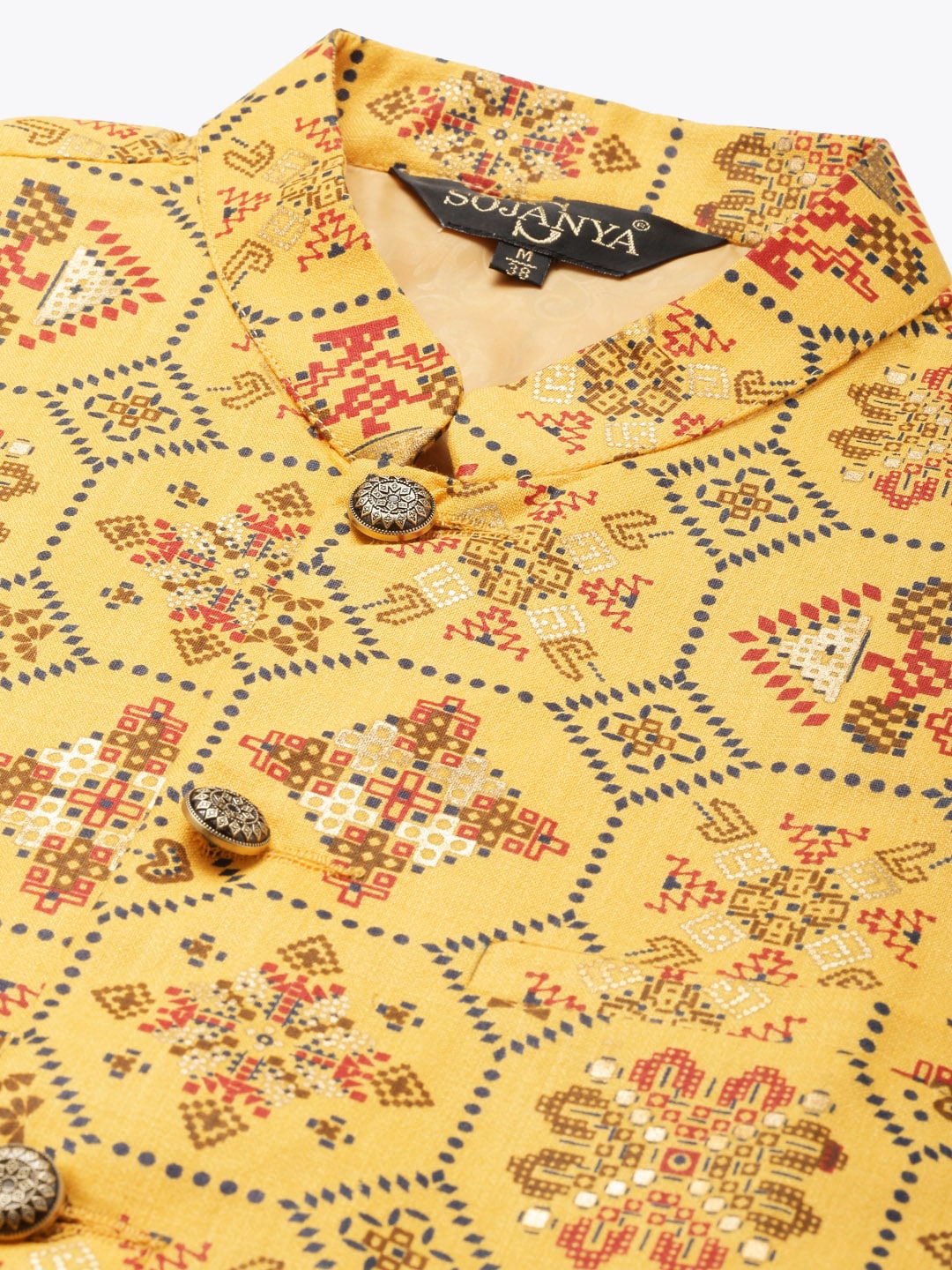 Sojanya Men Mustard Yellow Kurta with Churidar & Nehru Jacket 