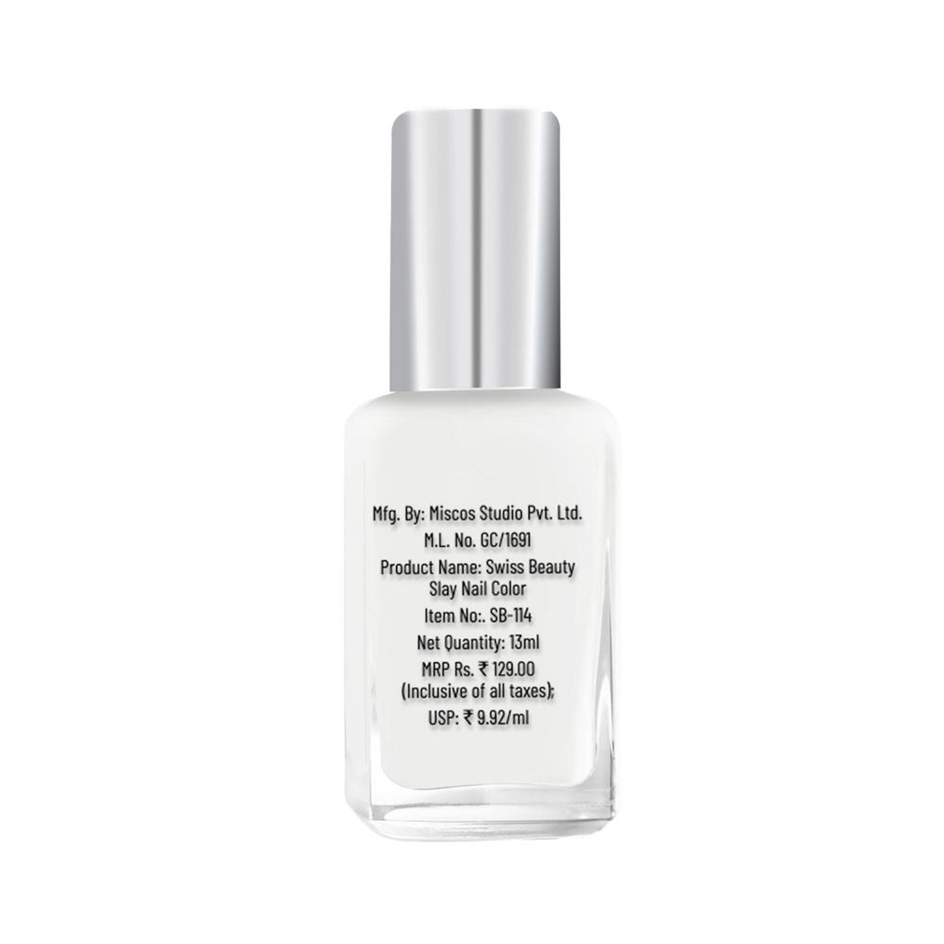 Swiss Beauty Slay Nail Color Ultra Shine Formulation - 23 Flat White