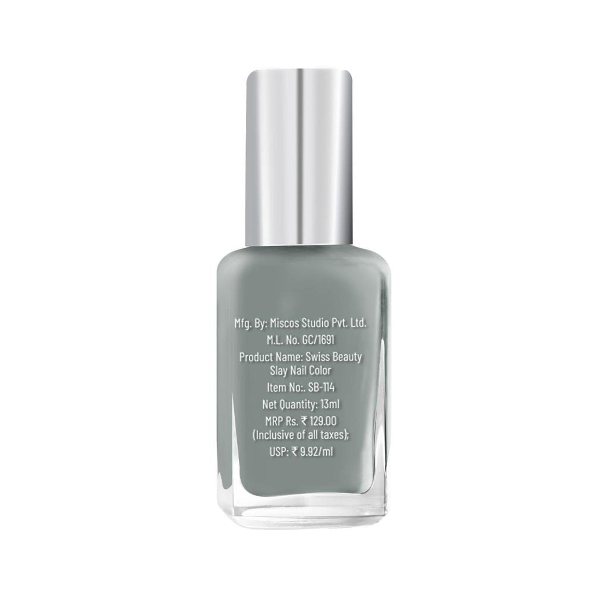 Swiss Beauty Slay Nail Color Ultra Shine Formulation - 26 Grey Stone