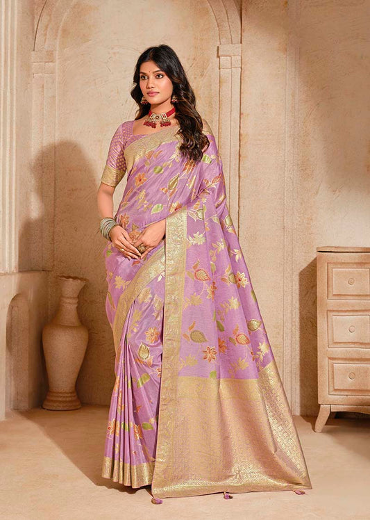 Monjolika Fashion Lilac Color Weaving Silk Classic Saree