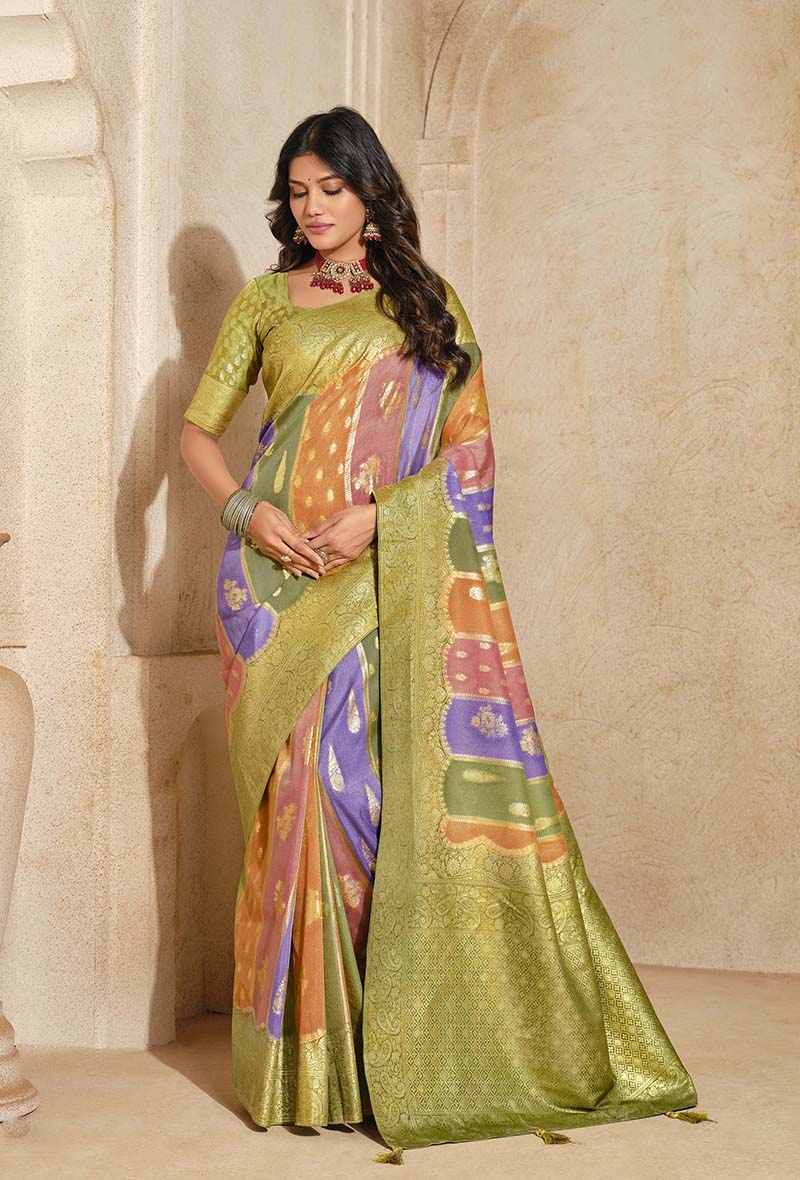 Monjolika Fashion Light Green Color Weaving Silk Classic Saree