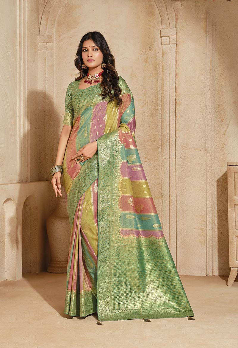 Monjolika Fashion Turquoise Color Weaving Silk Classic Saree