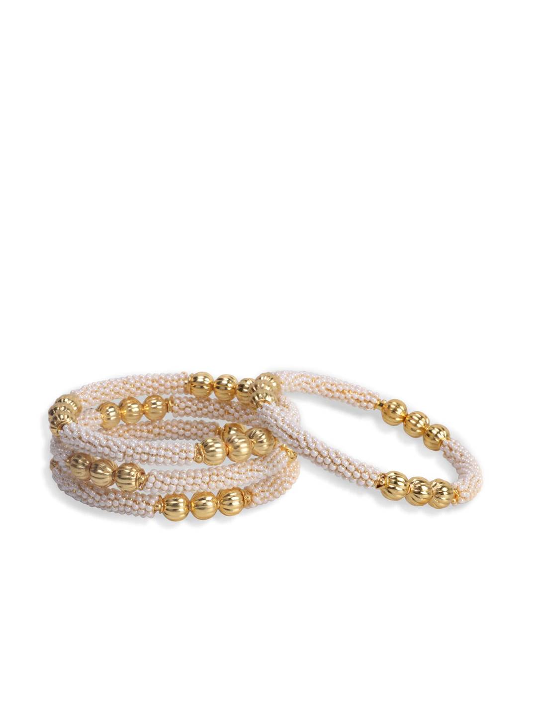 Gold-Polished Alloy Pearl With Gold Studs Bangles - The Pari | Grab2Buy