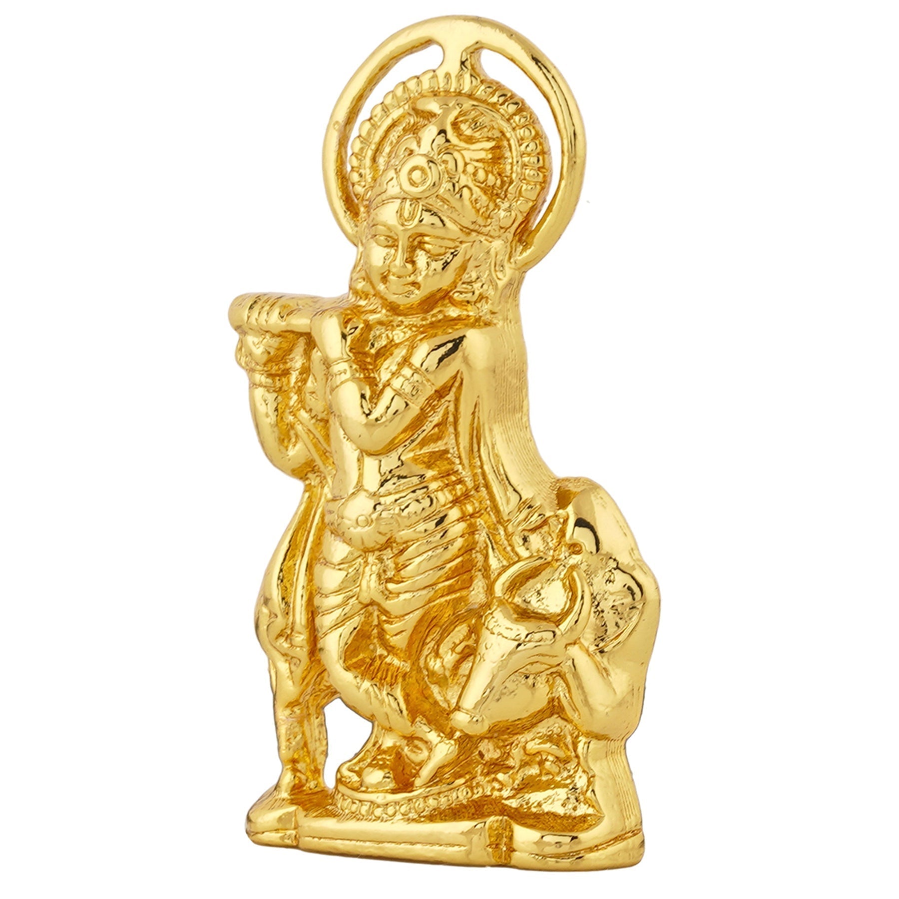 Estele Gold-Polished God of love Sri Krishna Idol with Kamdhenu for Home/Car decor 