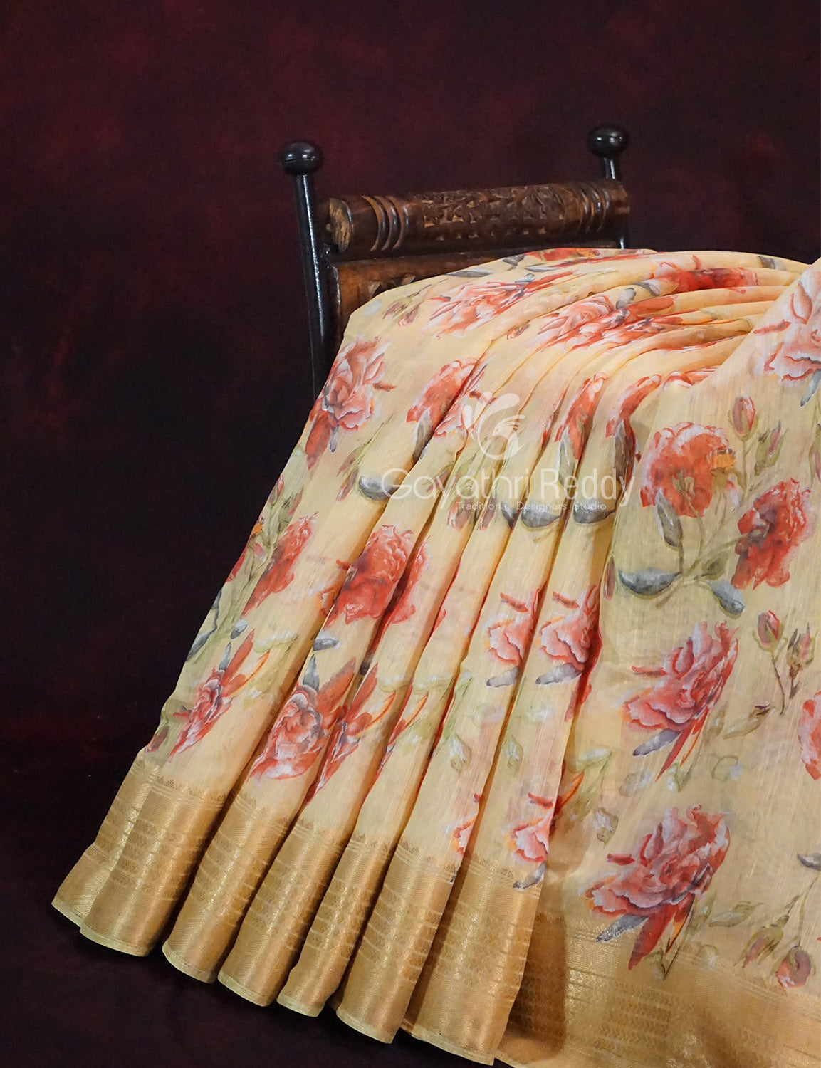 Shades of Wheat with Floral Design Semi Chanderi Grab2Buy By Gayathri Reddy Designer Studio 