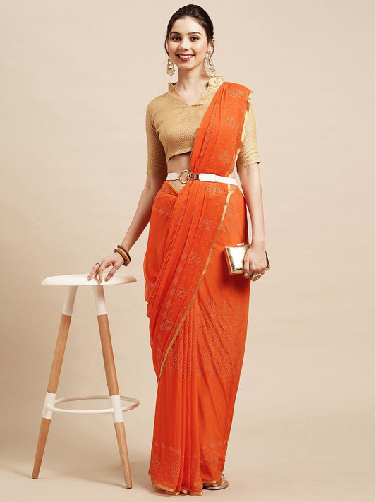 Saree Mall Orange & Gold-Toned Floral Sarees