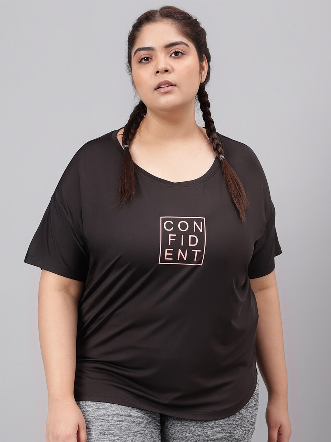 MKH Plus Size Typography Printed Relaxed Fit Dri-FIT Sports T-shirt 