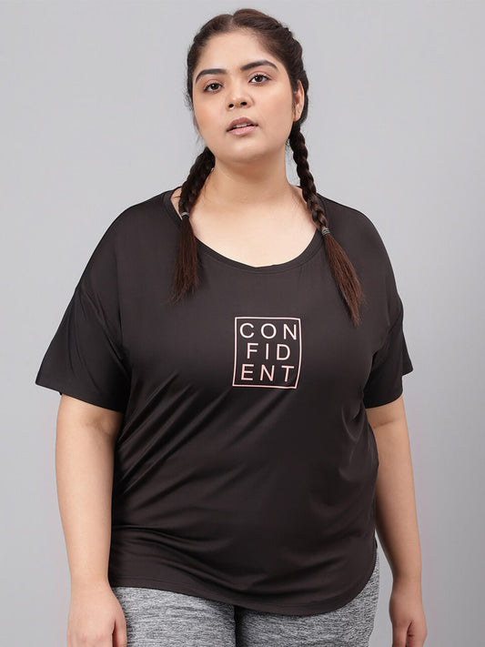MKH Plus Size Typography Printed Relaxed Fit Dri-FIT Sports T-shirt 