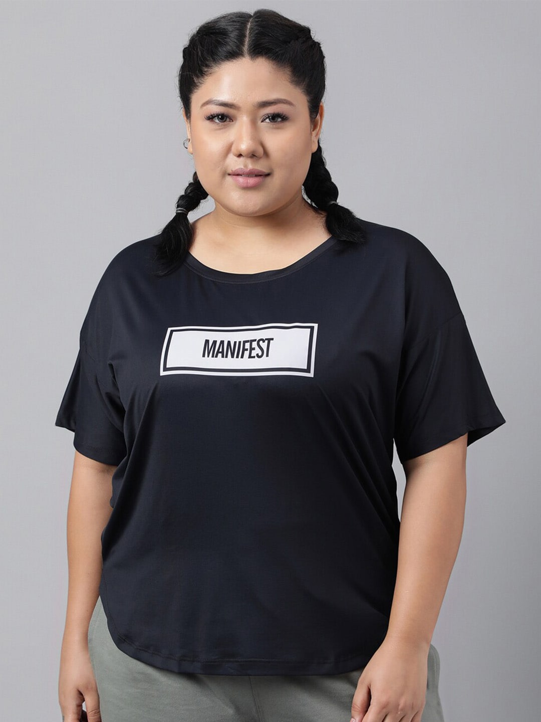 MKH Plus Size Typography Printed Relaxed Fit Dri-FIT T-shirt 