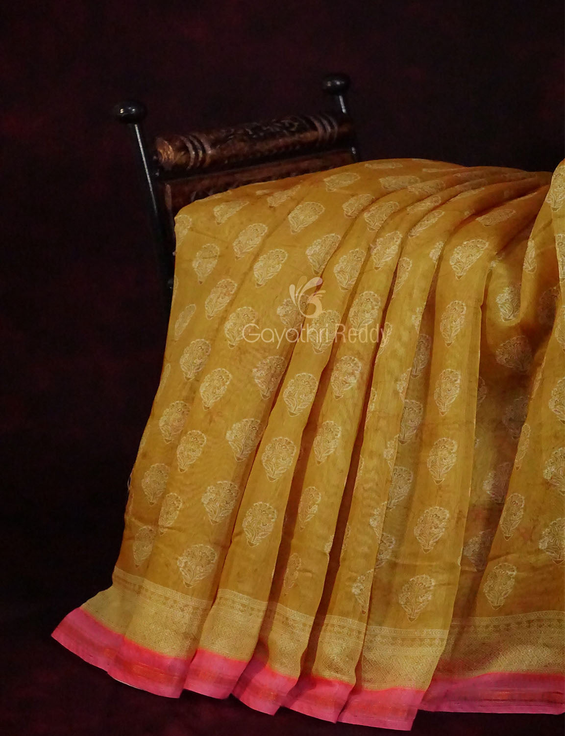 Dry Mehendi Colored Block Print Semi Chanderi Grab2Buy By Gayathri Reddy Designer Studio 