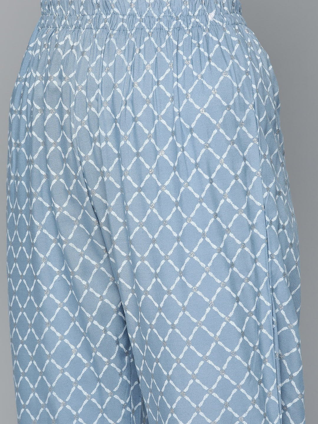 HERE&NOW Women Blue & White Ethnic Embroidered Kurta with Trousers & With Dupatta