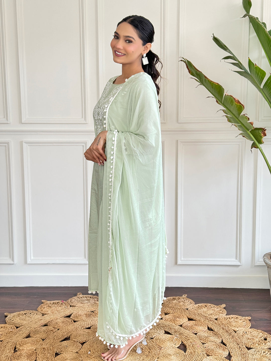 The52 Gorgeous Chikankari Work with Pure Cotton Fabric Straight Kurta, Pant and Dupatta Set 