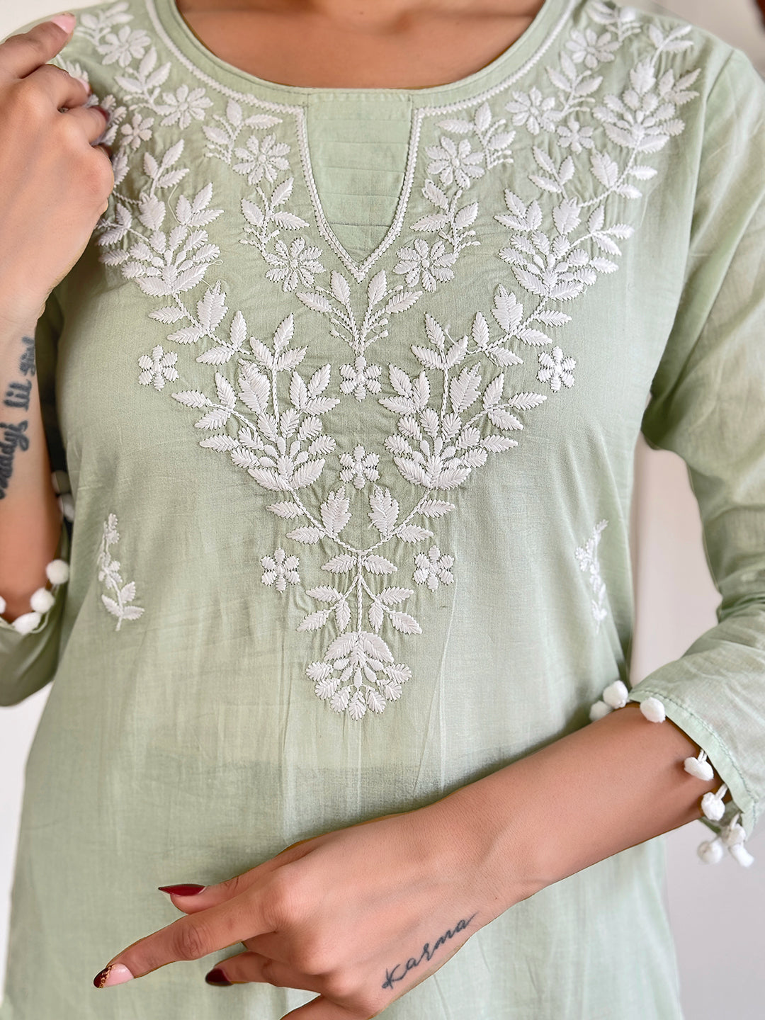 The52 Gorgeous Chikankari Work with Pure Cotton Fabric Straight Kurta, Pant and Dupatta Set 