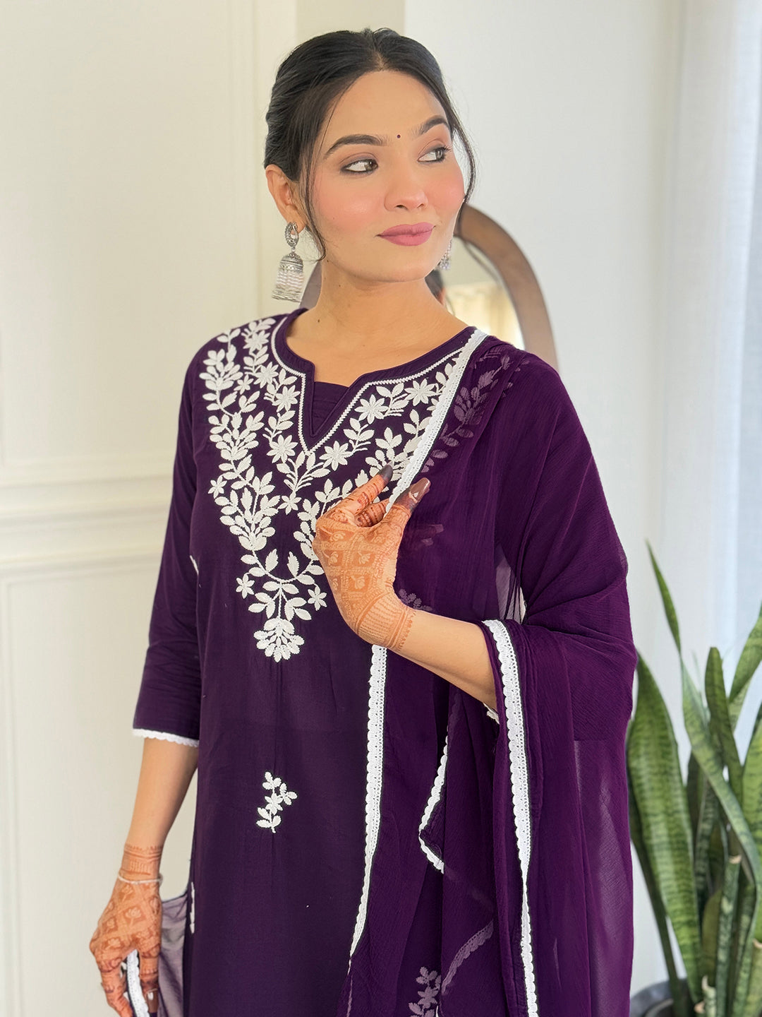The52 Gorgeous Chikankari Work with Pure Cotton Fabric Straight Kurta, Pant and Dupatta Set 