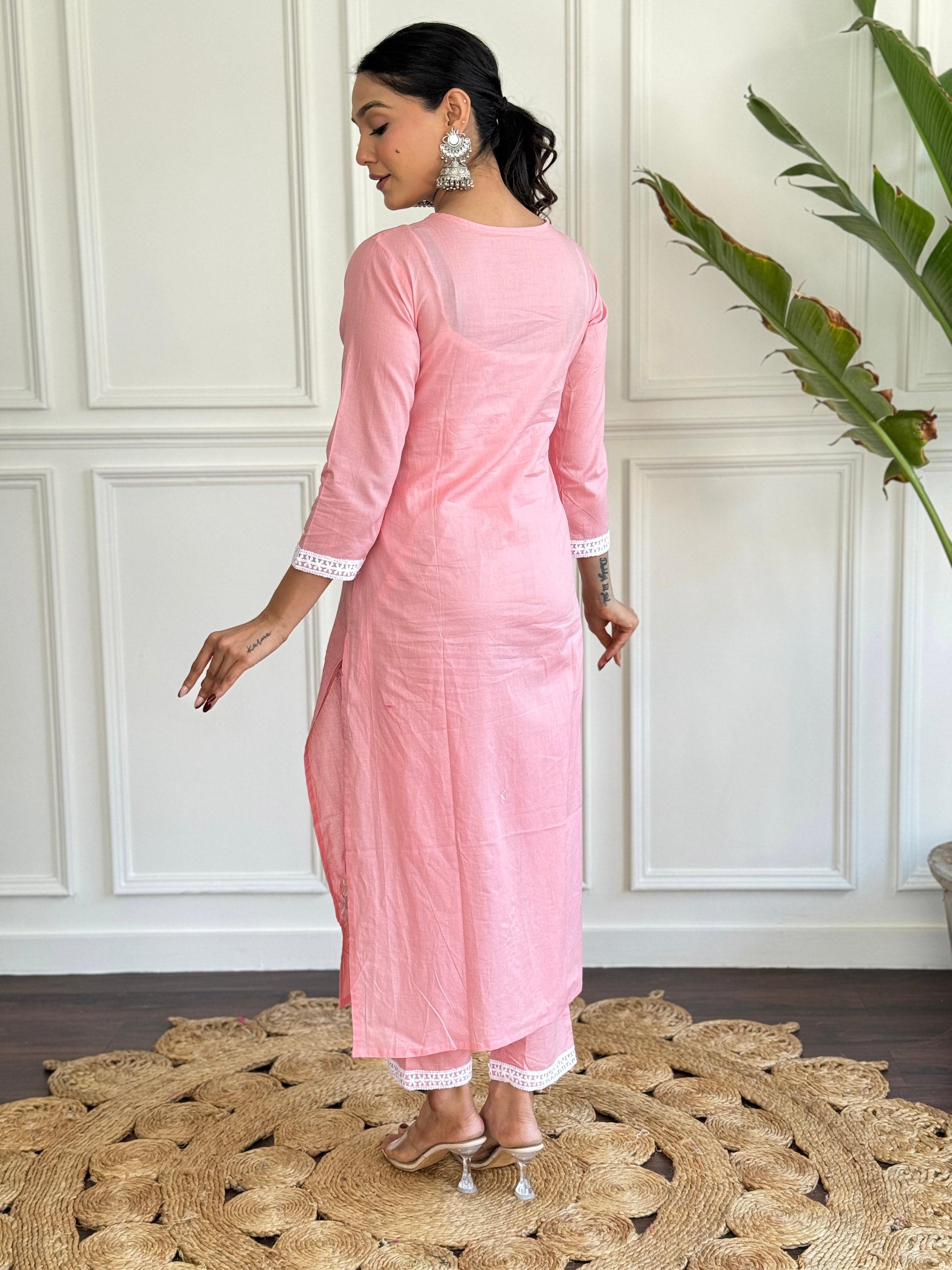The52 Chikankari Work with Pure Cotton Fabric Straight Kurta, Pant and Dupatta Set 