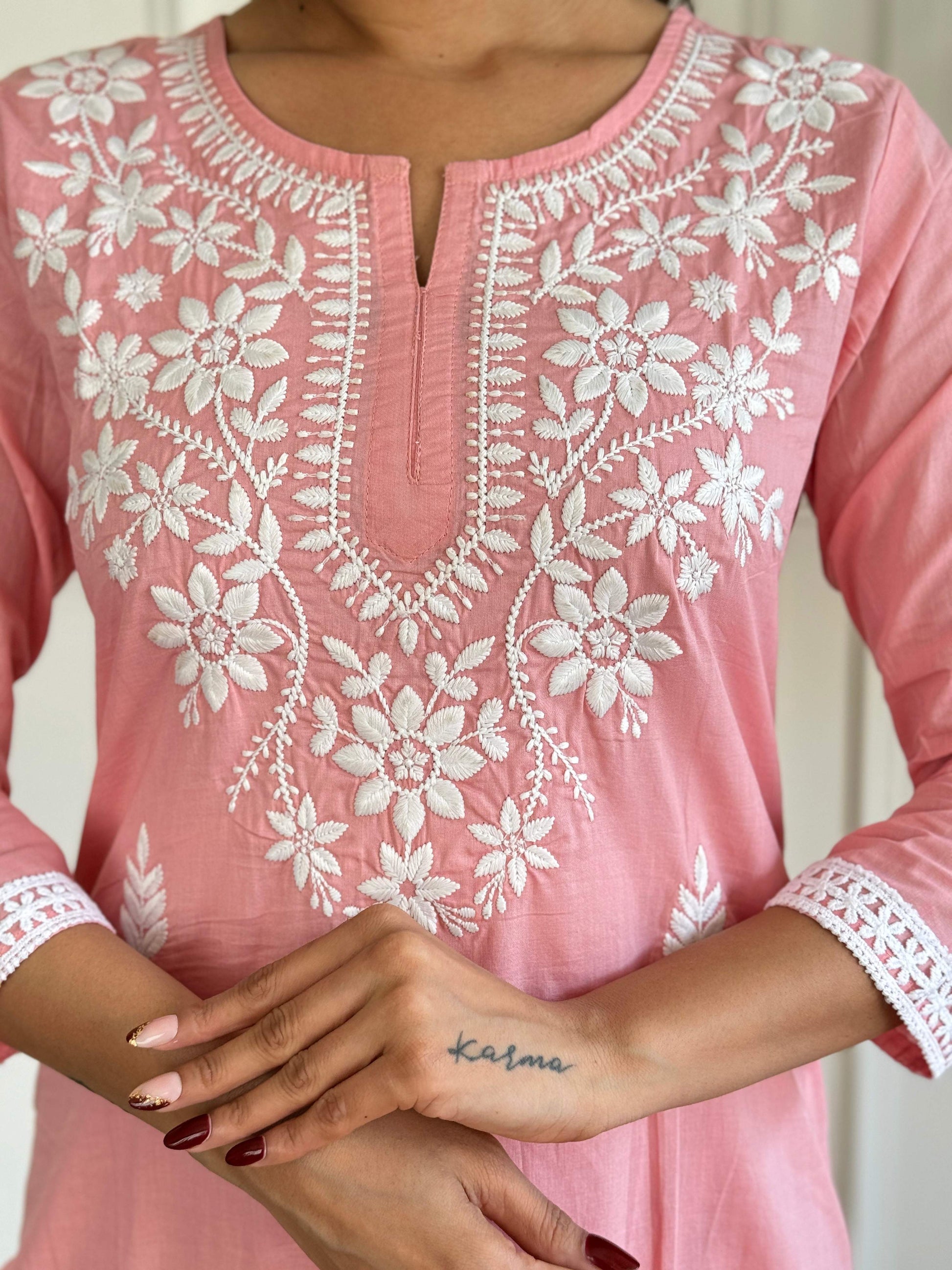 The52 Chikankari Work with Pure Cotton Fabric Straight Kurta, Pant and Dupatta Set 