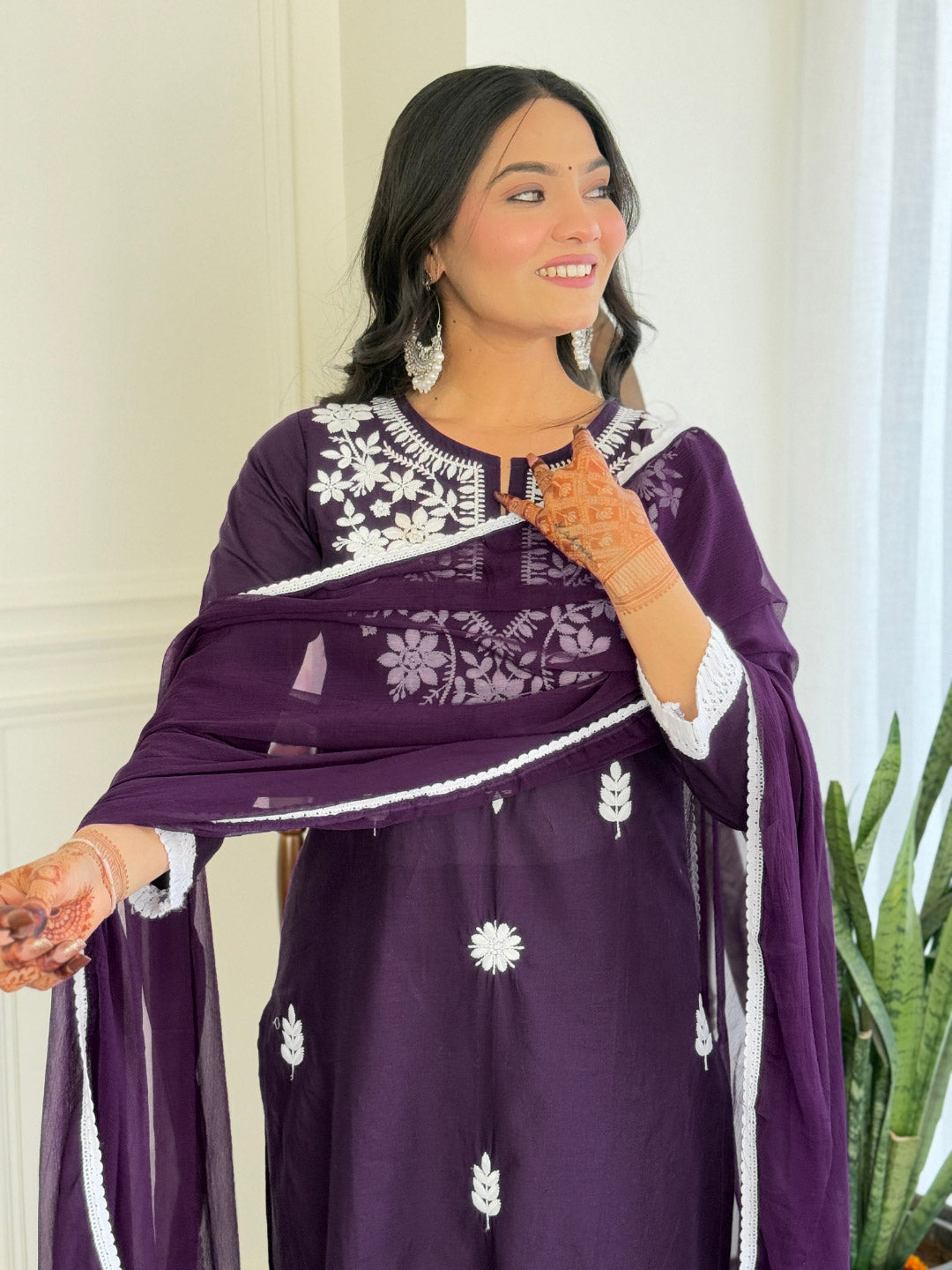 The52 Chikankari Work with Pure Cotton Fabric Straight Kurta, Pant and Dupatta Set 