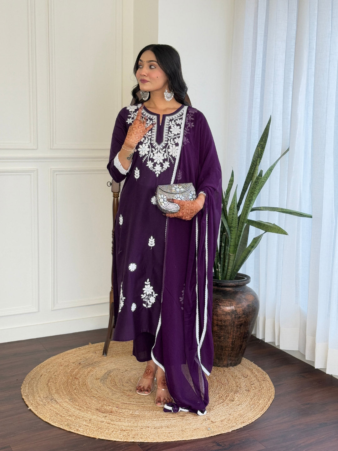The52 Chikankari Work with Pure Cotton Fabric Straight Kurta, Pant and Dupatta Set 