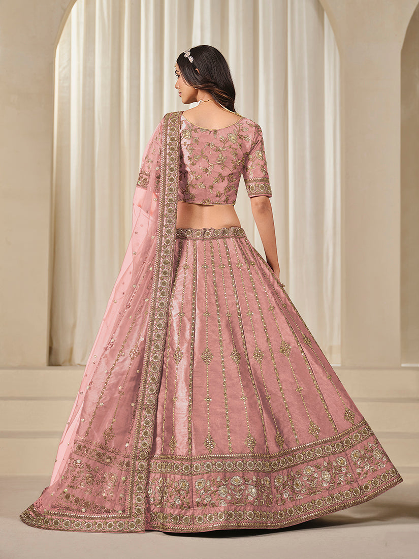 Monjolika Fashion Embroidered Pink Reception Art Silk A Line Lehenga Choli