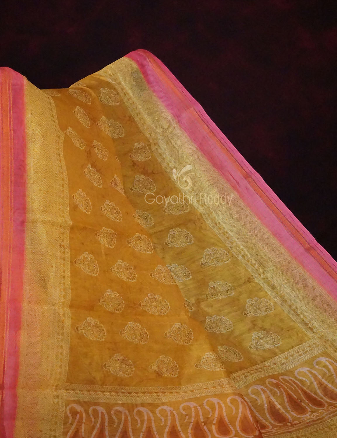 Dry Mehendi Colored Block Print Semi Chanderi Grab2Buy By Gayathri Reddy Designer Studio 
