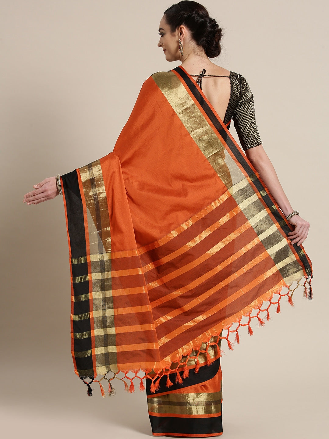 Saree Mall Rust Orange Solid Saree