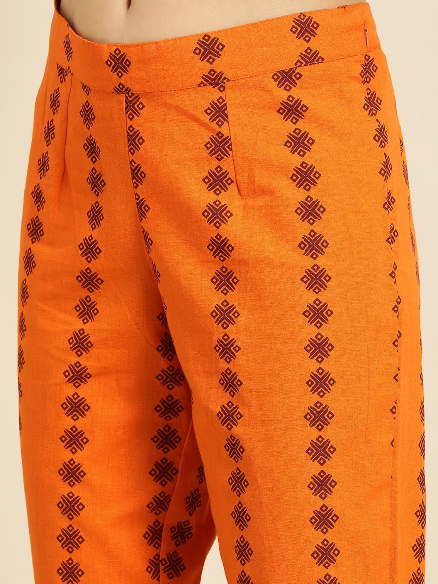 All About You Women Maroon Ethnic Motifs Printed Kurta with Printed Trousers