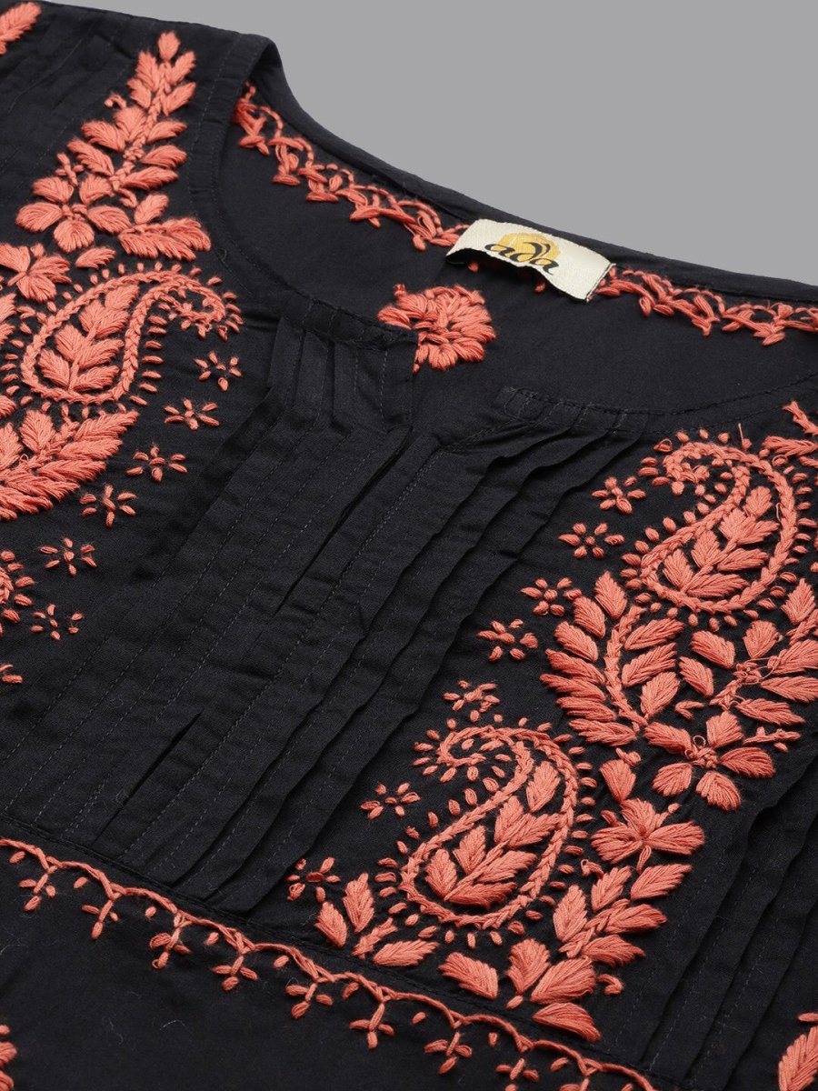 ADA Ethnic Motifs Embroidered Chikankari Cotton Straight Kurta