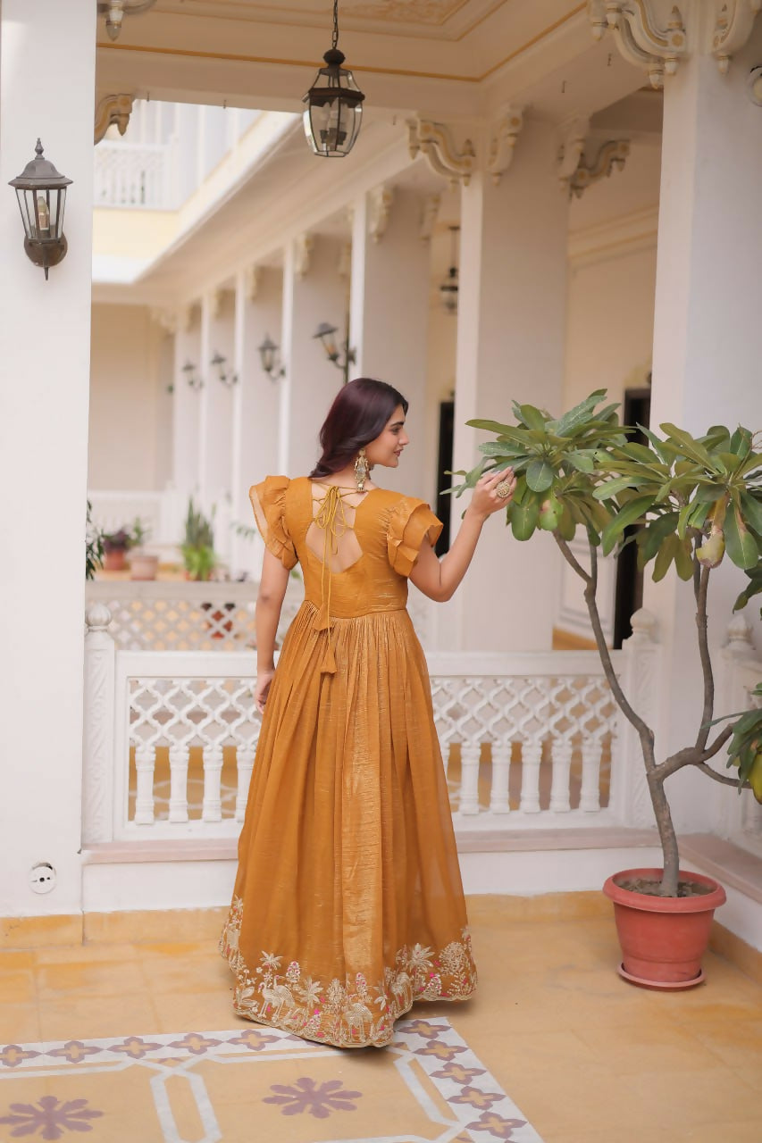 Teeya Creation Womens New Trending Silver Crunchy With Beads Embroidery-Work Gown Set