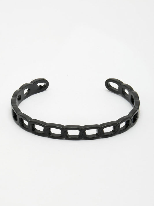 NVR Men's Black Rhodium-Plated Metal Cuff Bracelet - Grab2buy