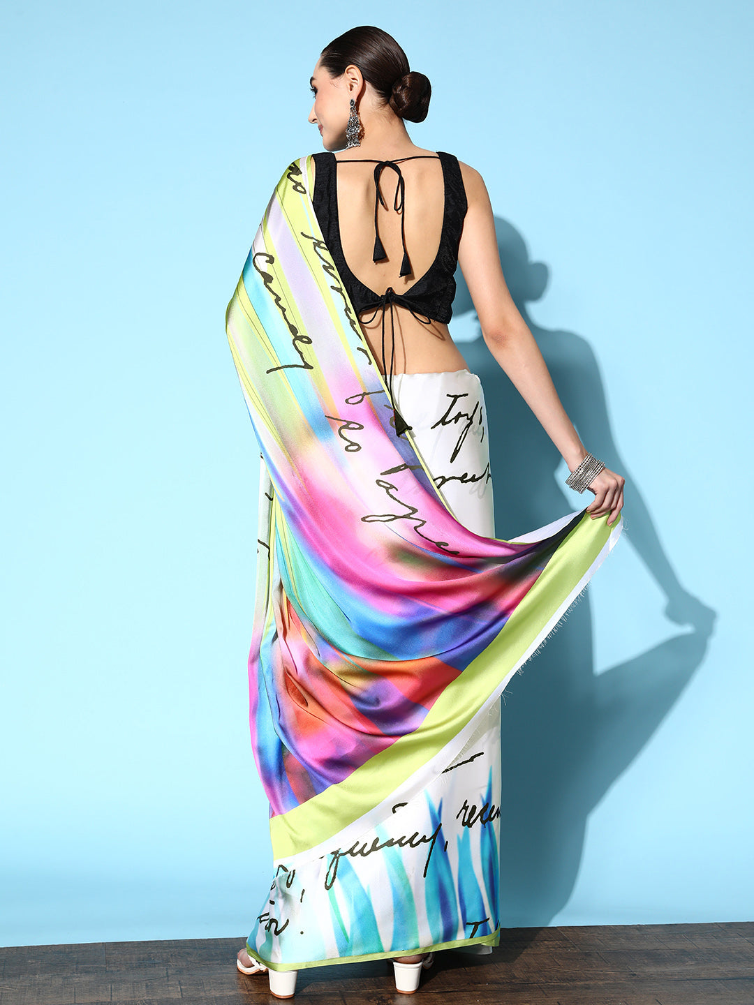 Tikhi Imli Off White & Green Abstract Print Satin Grab2Buy 