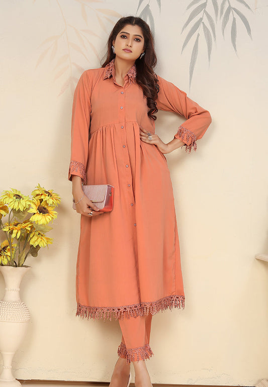 Monjolika Fashion Orange Cotton Solid Festival Casual Kurti | Grab2Buy