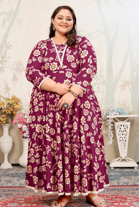 Monjolika Fashion Wine Ceremonial Rayon Designer Kurti