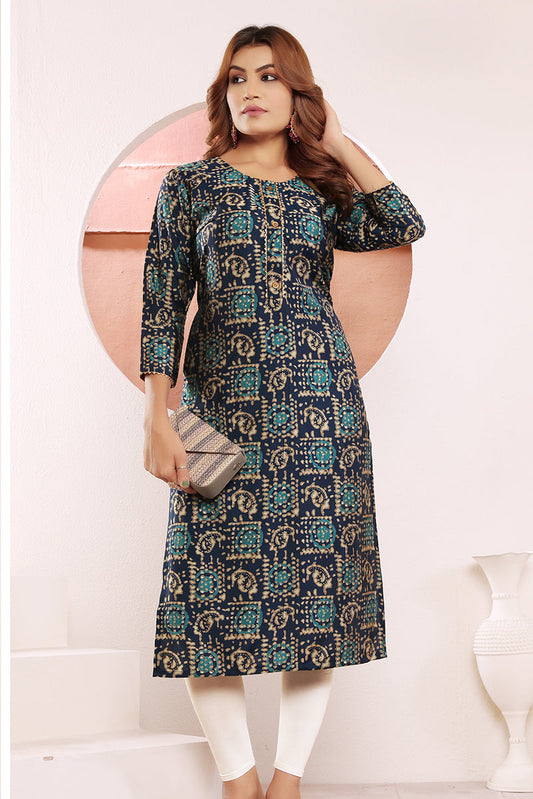 Monjolika Fashion Viscose Navy Blue Buttons Party Wear Kurti For Party | Grab2Buy
