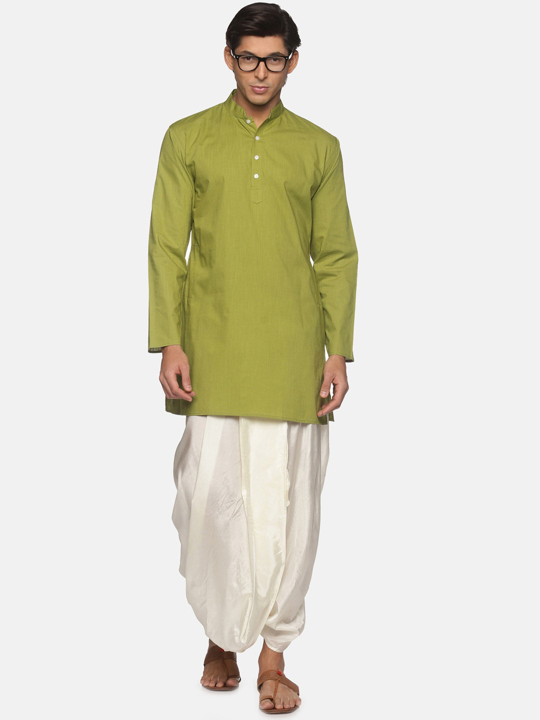 Sethukrishna Men Green Pure Cotton Kurta with Dhoti Pants