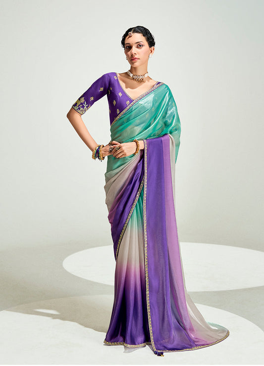Monjolika Fashion Multi Colour Organza Tissue Sequins Embroidery Handwork Wedding Wear Saree