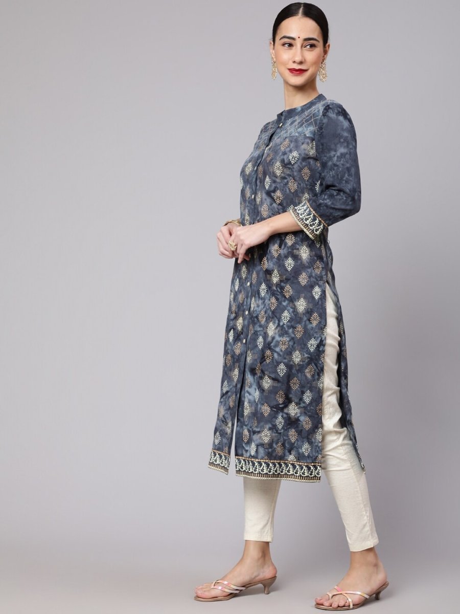 Aks Ethnic Motifs Printed Mandarin Collar Straight Kurta