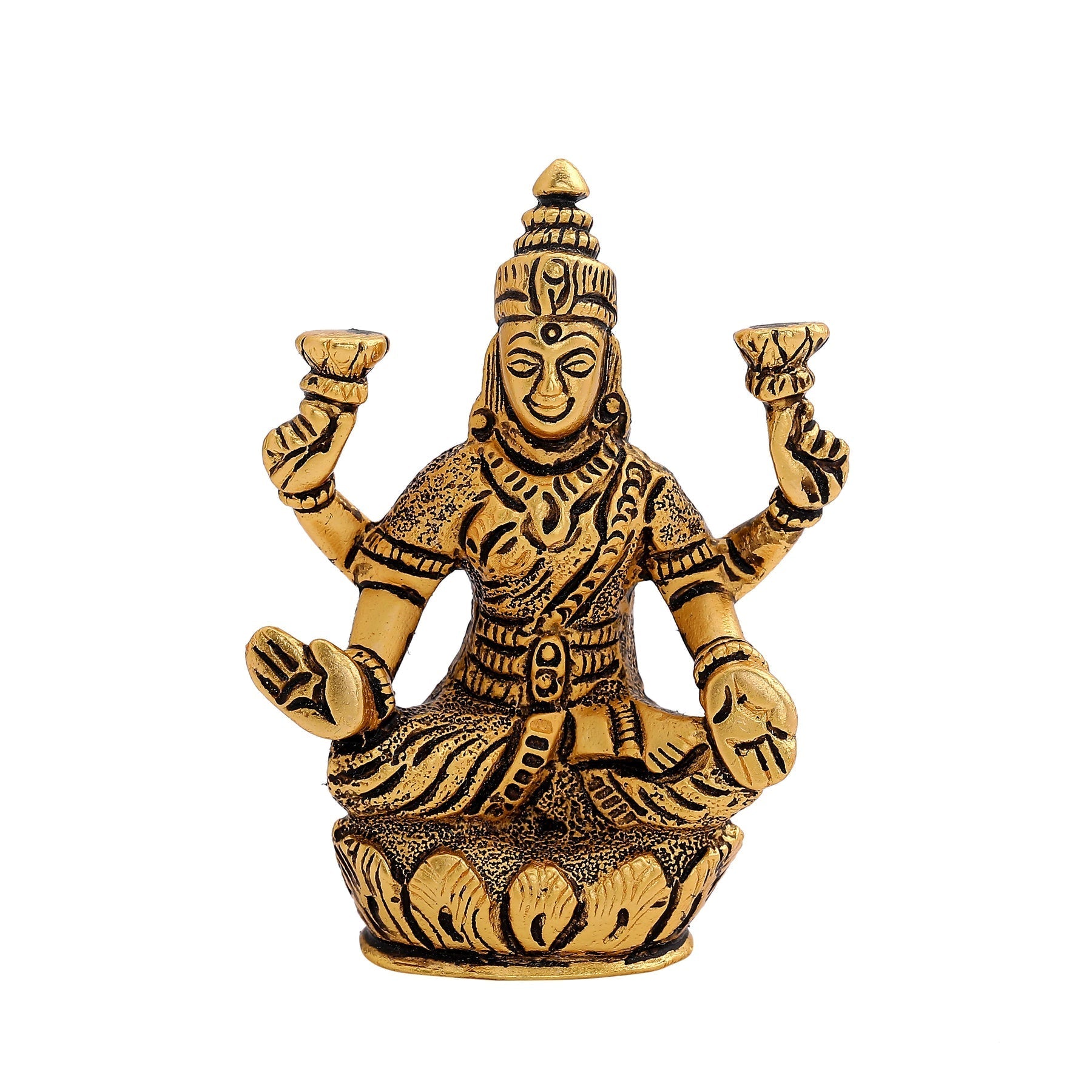 Estele Gold-Polished goddess of wealth Laxmi Devi on lotus Idol for Pooja/Car decor 